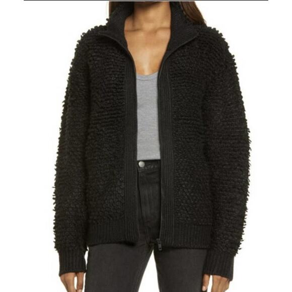 Treasure & Bond Sweaters - Treasure & Bond Womens Black Loop Yarn Front Full Zip Long Sleeve M A003549